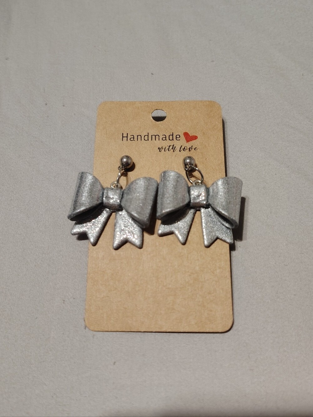 Silver Glitter Bow Dangle Earrings